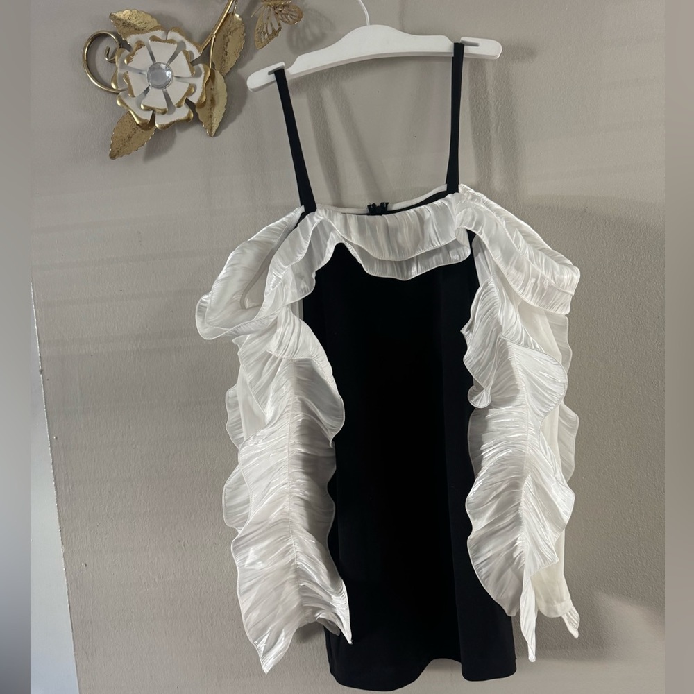 SHEIN Black Camisole with White Ruffle Accent